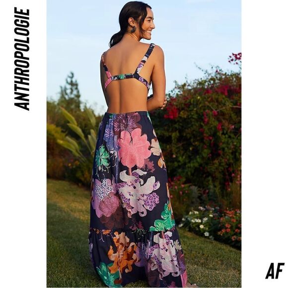 ANTHROPOLOGIE MAEVE CUT-OUT VIBRANT FLORAL MAXI DRESS NWT LARGE - Picture 3 of 8